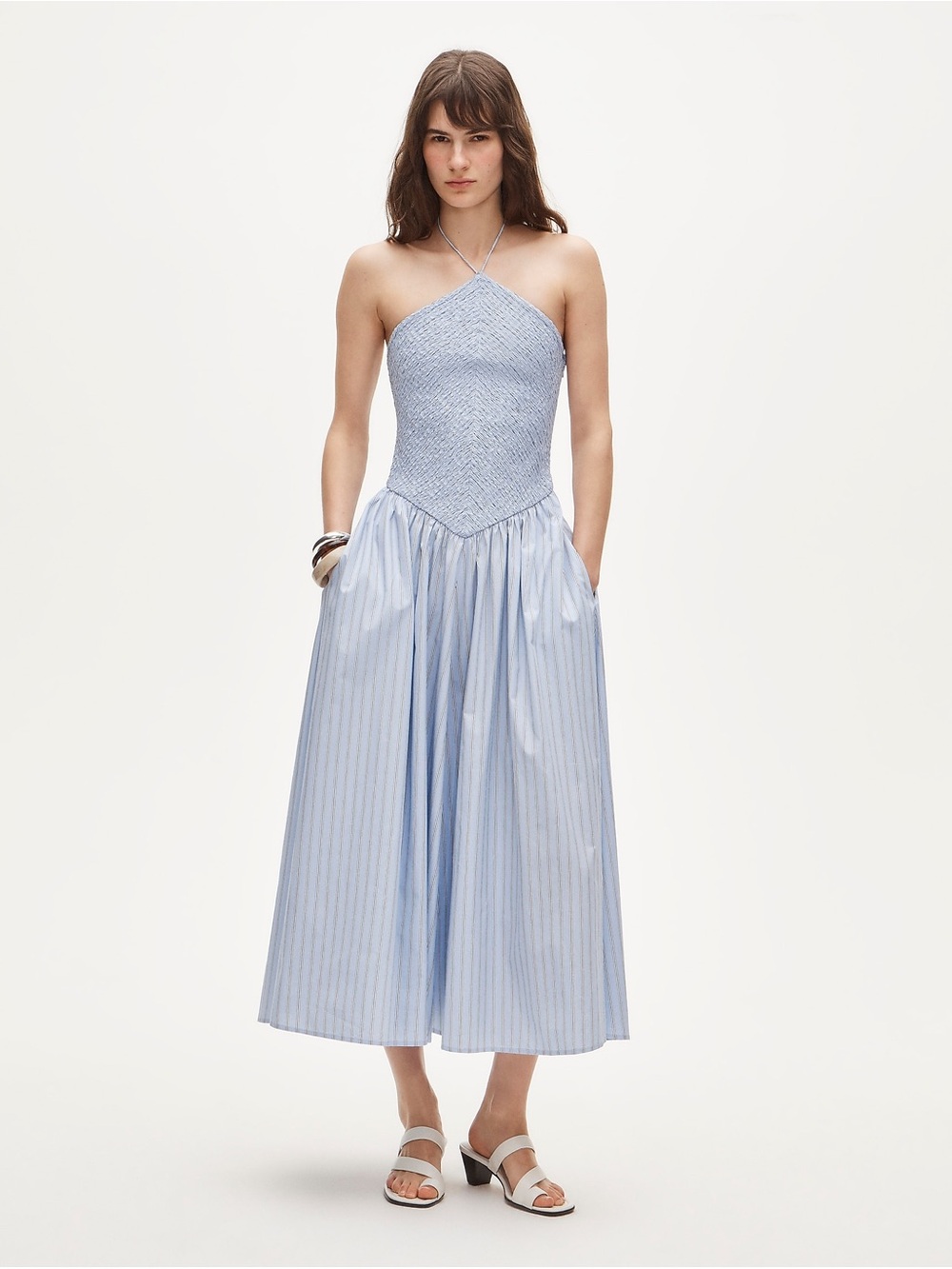 J. Crew Light Blue Halter Smocked Midi Dress L